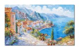 Cumpara ieftin Tablou Grecia impasto peisaj mediteranean vibrant 100x60cm, pictat manual in ulei pe panza, Valentin Pop