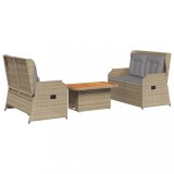 Set mobilier de gradina cu perne, 3 piese, bej, poliratan