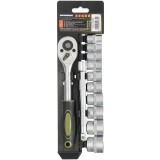 Set 12 piese Heinner CTSM018, Cheie cu clichet 3/8, capete chei tubulare, 10-24 mm, material chrome-vanadium