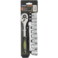 Set 12 piese Heinner CTSM018, Cheie cu clichet 3/8, capete chei tubulare, 10-24 mm, material chrome-vanadium
