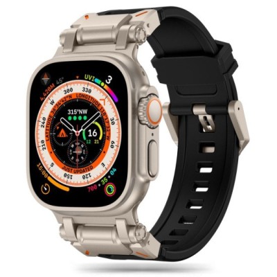 Curea pentru Apple Watch 1/2/3/4/5/6/7/8/9/SE/SE 2/Ultra/Ultra 2 (42/44/45/49mm) - Techsuit Watchband (W064) - Titanium Silver Black foto