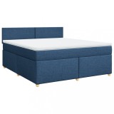 Cumpara ieftin Pat box spring cu saltea, albastru, 180x200 cm, material textil