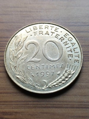 Moneda Franta 20 Centimes 1997 -Luciu de batere foto