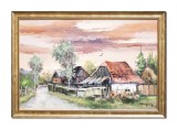 Cumpara ieftin Tablou pictat manual inramat, La casa de la Falticeni, 65x45cm ulei pe panza, rama din lemn, Geo Ungureanu
