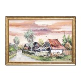 Tablou pictat manual inramat, La casa de la Falticeni, 65x45cm ulei pe panza, rama din lemn, Geo Ungureanu