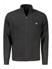 Pulover cu fermoar barbati, cu mini logo brodat, Regular fit, negru, M