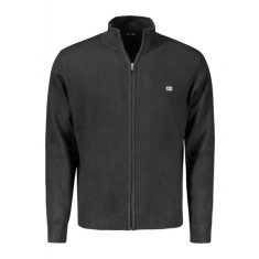 Pulover cu fermoar barbati, cu mini logo brodat, Regular fit, negru, M
