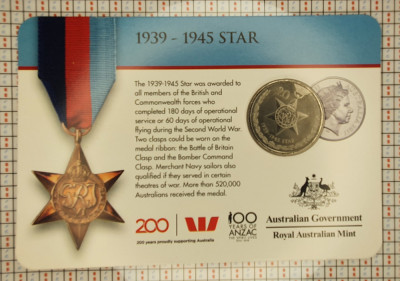 Australia 20 cents 2017 1939 - 1945 Star (A002) foto