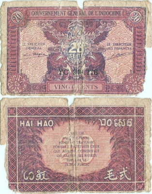 1942 , 20 cents ( P-90 ) - Indochina Franceză foto