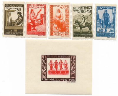 Romania (283) - Federatia Democrata a Femeilor Romania,1946-serie+colita neoblit foto