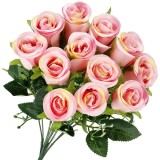 Buchet de flori artificiale din poliester, 12 fire trandafiri, 38cm, roz Household NewTrend