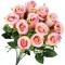 Buchet de flori artificiale din poliester, 12 fire trandafiri, 38cm, roz Household NewTrend