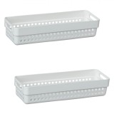 Set Coșuri Depozitare, Model Perforat, M&acirc;ner, Capacitate 0.75L, Alb, 2 Bucăți, Oem