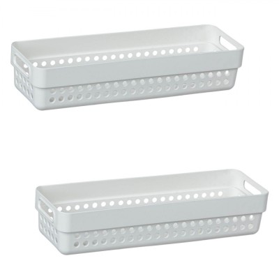 Set Coșuri Depozitare, Model Perforat, M&amp;acirc;ner, Capacitate 0.75L, Alb, 2 Bucăți foto