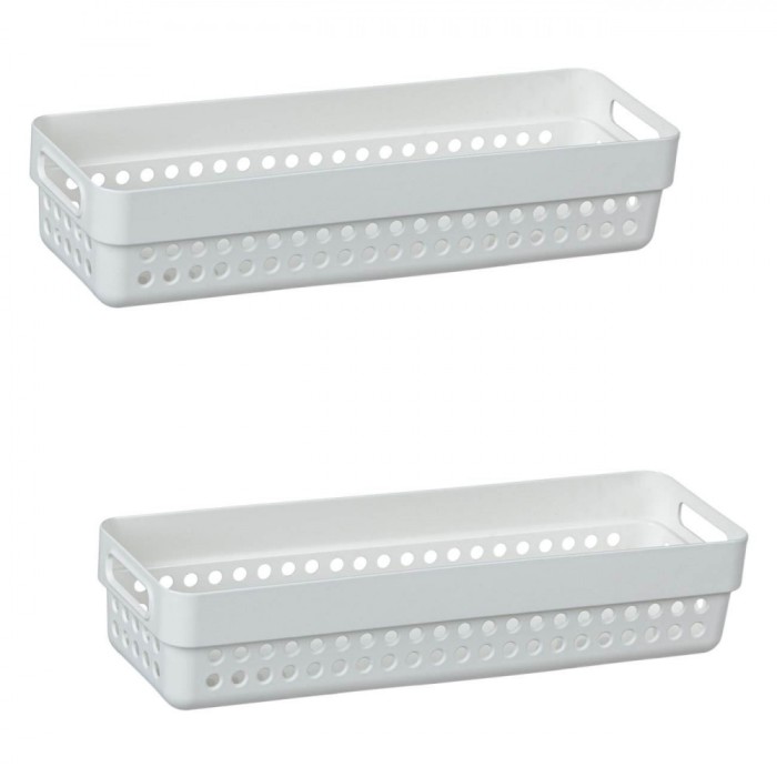Set Coșuri Depozitare, Model Perforat, M&acirc;ner, Capacitate 0.75L, Alb, 2 Bucăți