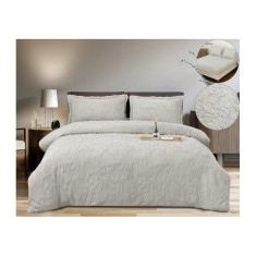Lenjerie Cocolino 4 Piese, Blana Imitatie iepure, Pentru Pat Dublu, cu Elastic, Gri - PIT404