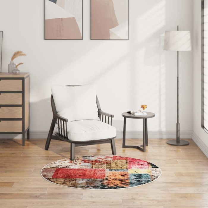 vidaXL Covor lavabil, mozaic multicolor, &phi;120 cm, antiderapant 337969