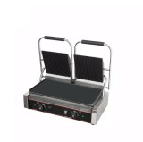 Panini grătar contact grill dublu, striat &icirc;n partea de sus