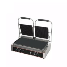 Panini grătar contact grill dublu, striat &icirc;n partea de sus