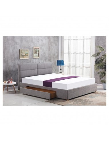Pat matrimonial, HM Merida, cu sertar, cadru din lemn, somiera inclusa, stofa, 160x200, gri
