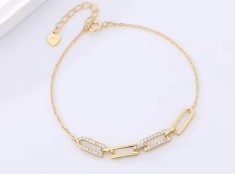 Bratara Argint 925 cu Zale si Cristale, Aur Galben 18K - ALCA Fine Jewelry