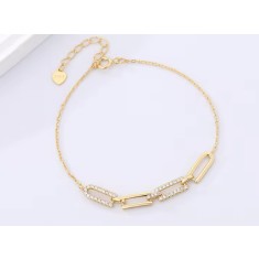 Bratara Argint 925 cu Zale si Cristale, Aur Galben 18K - ALCA Fine Jewelry