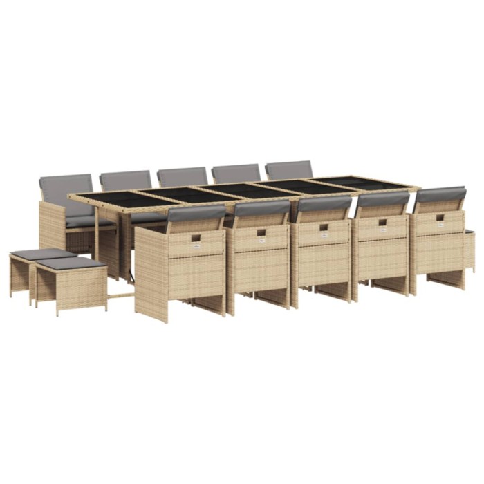 Set mobilier gradina cu perne, 15 piese, bej combinat poliratan