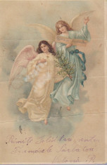 Felicitare Craciun 1902 - litografie circulata in Bucuresti foto