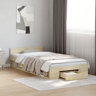 vidaXL Cadru de pat cu sertar stejar sonoma 75x190 cm lemn prelucrat 3280806 foto