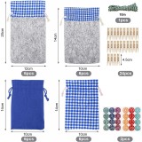 Cumpara ieftin Set 24 saculeti cu autocolante si clipsuri de prindere pentru calendar advent, textil, lemn, multicolor