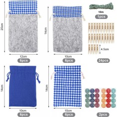 Set 24 saculeti cu autocolante si clipsuri de prindere pentru calendar advent, textil, lemn, multicolor