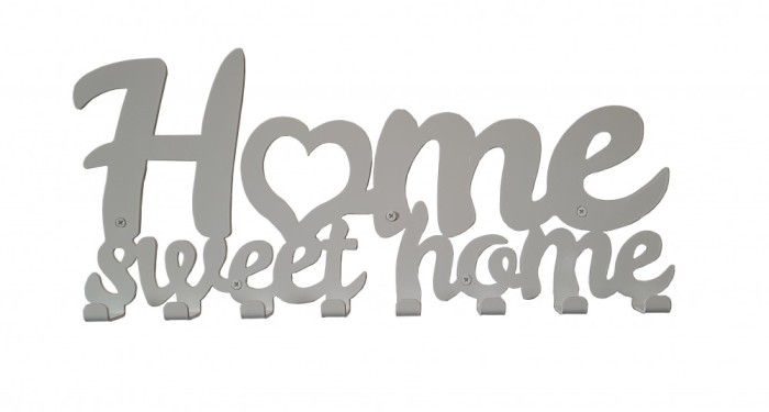 Cuier metalic Home Sweet Home Alb