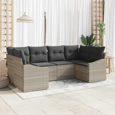 vidaXL Set de canapele pentru grădină 6 pcs Gri deschis Rattan poli 3346862 foto
