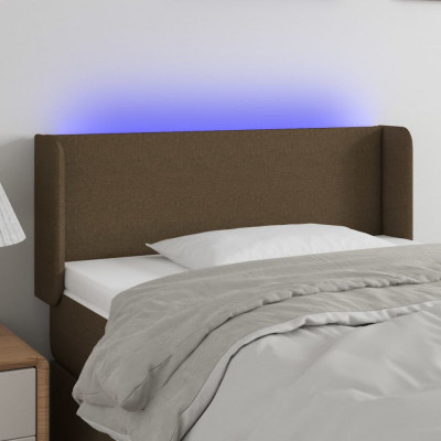 vidaXL Tăblie de pat cu LED, maro &amp;icirc;nchis, 83x16x78/88 cm, textil foto