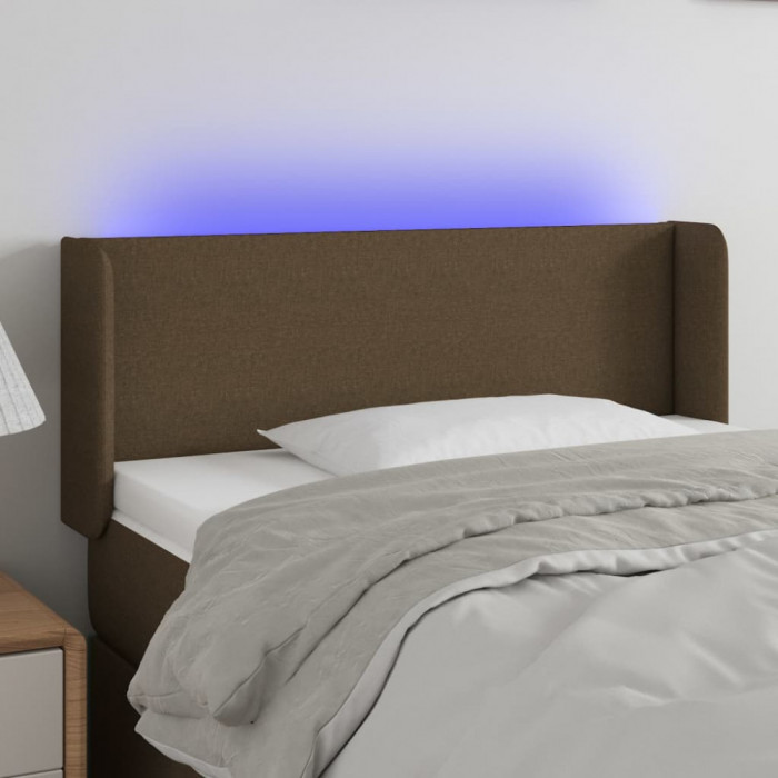 vidaXL Tăblie de pat cu LED, maro &icirc;nchis, 83x16x78/88 cm, textil