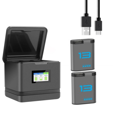 Set 2 acumulatori 2280mAh + incarcator triplu USB-C camera GoPro Hero 13 Black foto