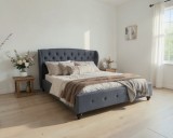 Cumpara ieftin Set pat Tapitat Continental cu saltea ortopedica 160x200 cm, cadru din lemn cu somiera fixa, Culoare Gri