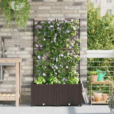 vidaXL Jardiniere de grădină cu spalier, 2 buc., maro, 80x40x143 cm foto