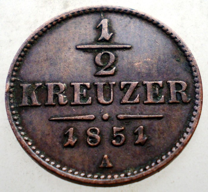 1.488 AUSTRIA 1/2 KREUZER 1851 A