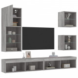 VidaXL Unități de perete TV cu LED-uri, 5 piese, gri sonoma, lemn