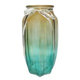 Vaza decorativa de flori, SU-2006, sticla, galben + verde, H 21.8 cm