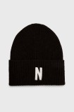 Norse Projects căciulă de l&acirc;nă Merino Lambswool Rib N Logo Beanie culoarea maro, de l&acirc;nă, N95-0953-1037