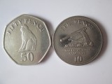 Lot 2 Monede Gibraltar: 50 Pence 2014 + 10 Pence 2005, Monede Straine