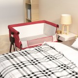 vidaXL Pat Copii cu Saltea, Roșu, P&acirc;nză Textilă, Ajustabil 70-82cm, Cadru Fier, Coș Depozitare, 93x56cm