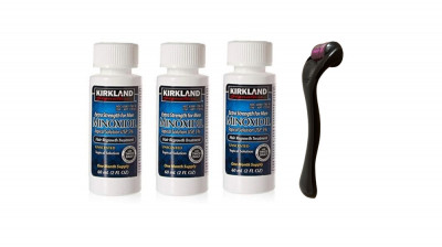 Minoxidil Kirkland 5% + Dermaroller, 3 luni aplicare, Tratament pentru barba si scalp foto