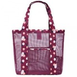 Geanta de plaja, flippy, din plasa transparenta, imprimeu floral, 43 x 10 x 33 cm, model pentru umar, lungime inferioara 33 cm, burgundy