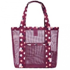 Geanta de Plaja, Cyrax, din Plasa Transparenta, Imprimeu Floral, 43 x 10 x 33 cm, Model pentru Umar, Lungime Inferioara 33 cm, Burgundy