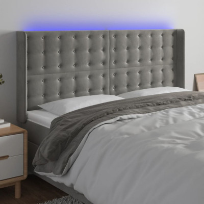 vidaXL Tăblie de pat cu LED, gri deschis, 203x16x118/128 cm, catifea foto