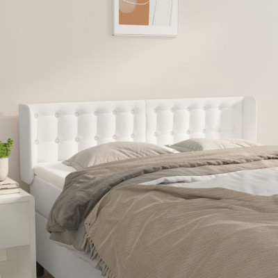 vidaXL Tăblie de pat cu aripioare alb 147x16x78/88 cm piele ecologică foto