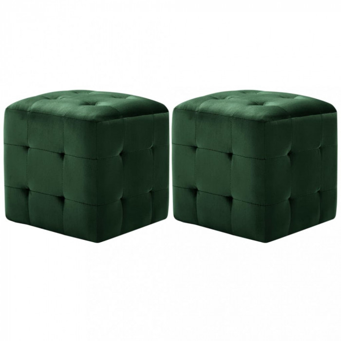 Noptiere, 2 buc., verde, 30 x 30 x 30 cm, tesatura catifea